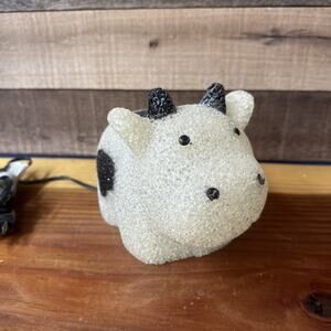 Vintage Melted Plastic Popcorn Holstein Cow Whimsical Night Light Accent Light
